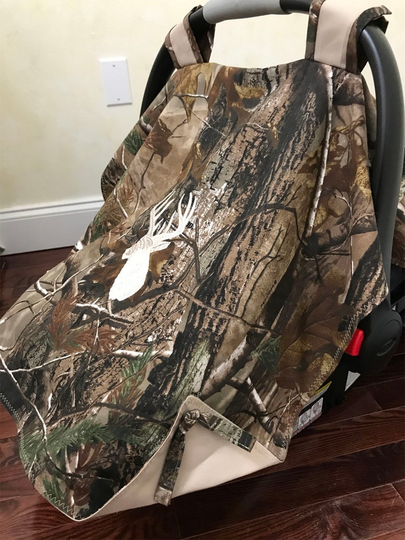 Baby Car Seat Tent Canopy Shower Gift Camouflage Cover Ivory Deer Boy Carrier