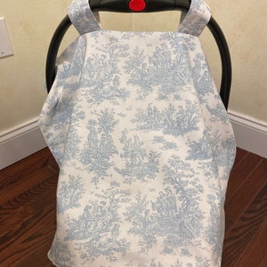 Baby Car Seat Tent, Blue, Pink, or Gray Toile Baby Car Seat Canopy, French Toile Baby Shower Gift, Neutral Baby