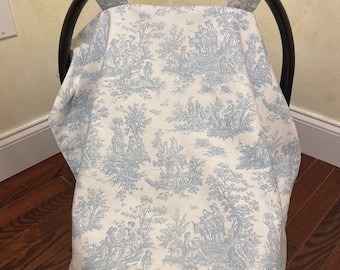 Baby Car Seat Tent, Blue, Pink, or Gray Toile Baby Car Seat Canopy, French Toile Baby Shower Gift, Neutral Baby