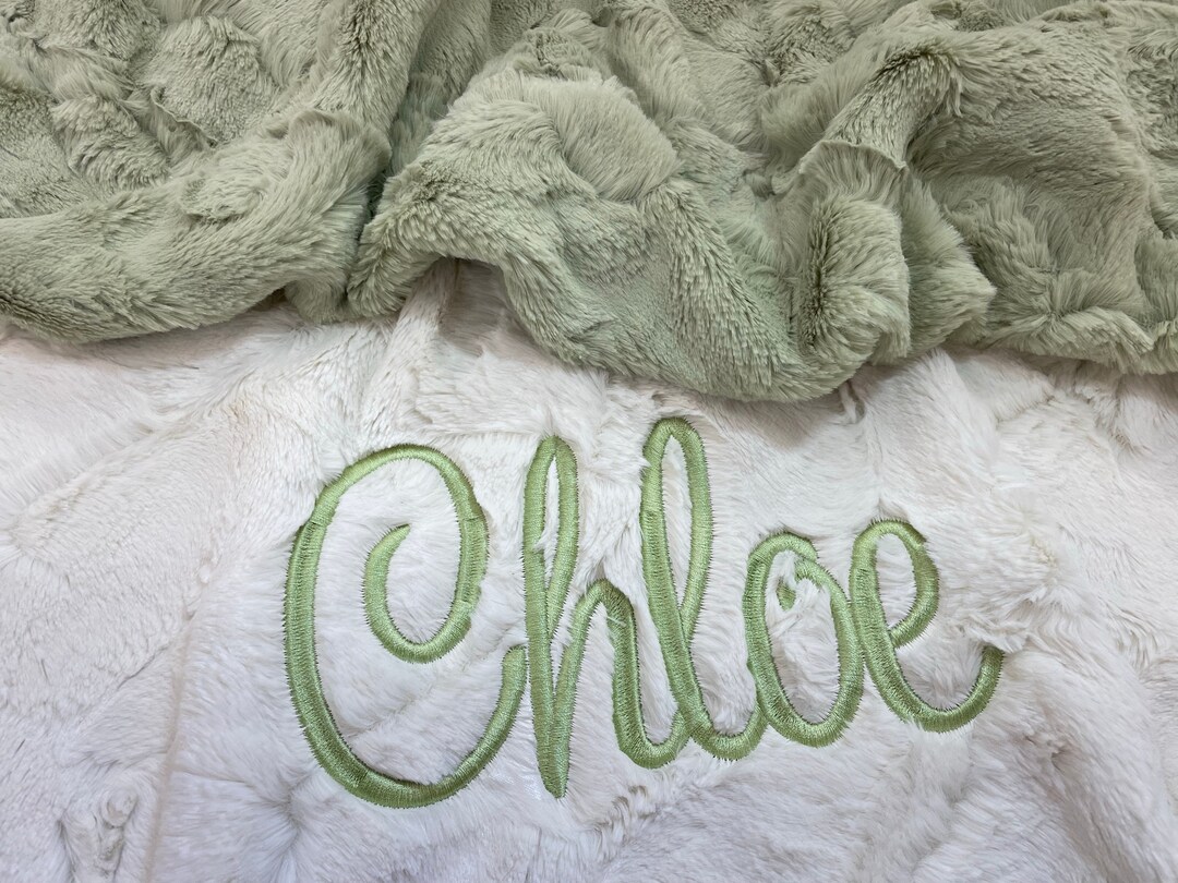 Personalized Baby Blanket, Light Sage Green and Ivory Luxe Minky Blanket, Baby Boy or Baby Girl