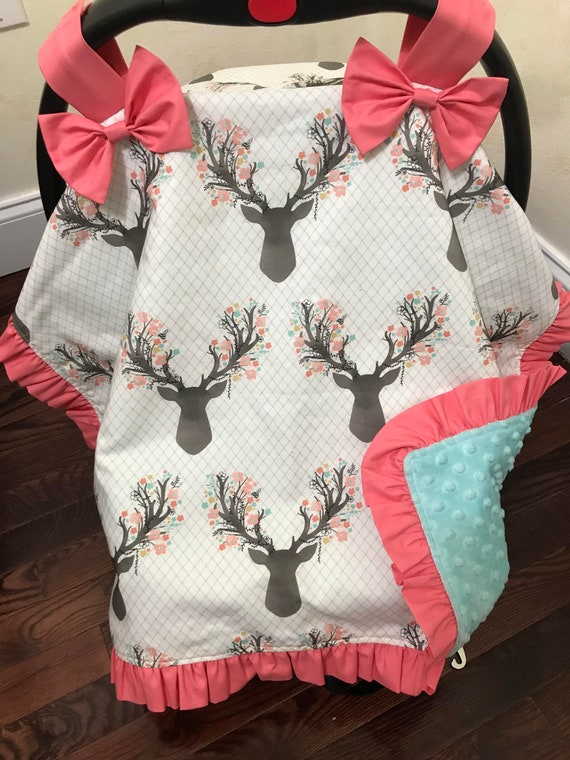 Baby Car Seat Tent Cat Canopy Fawn Tulip Flowers Baby Car Seat Tent Cat Canopy, Deer Car Seat Canopy