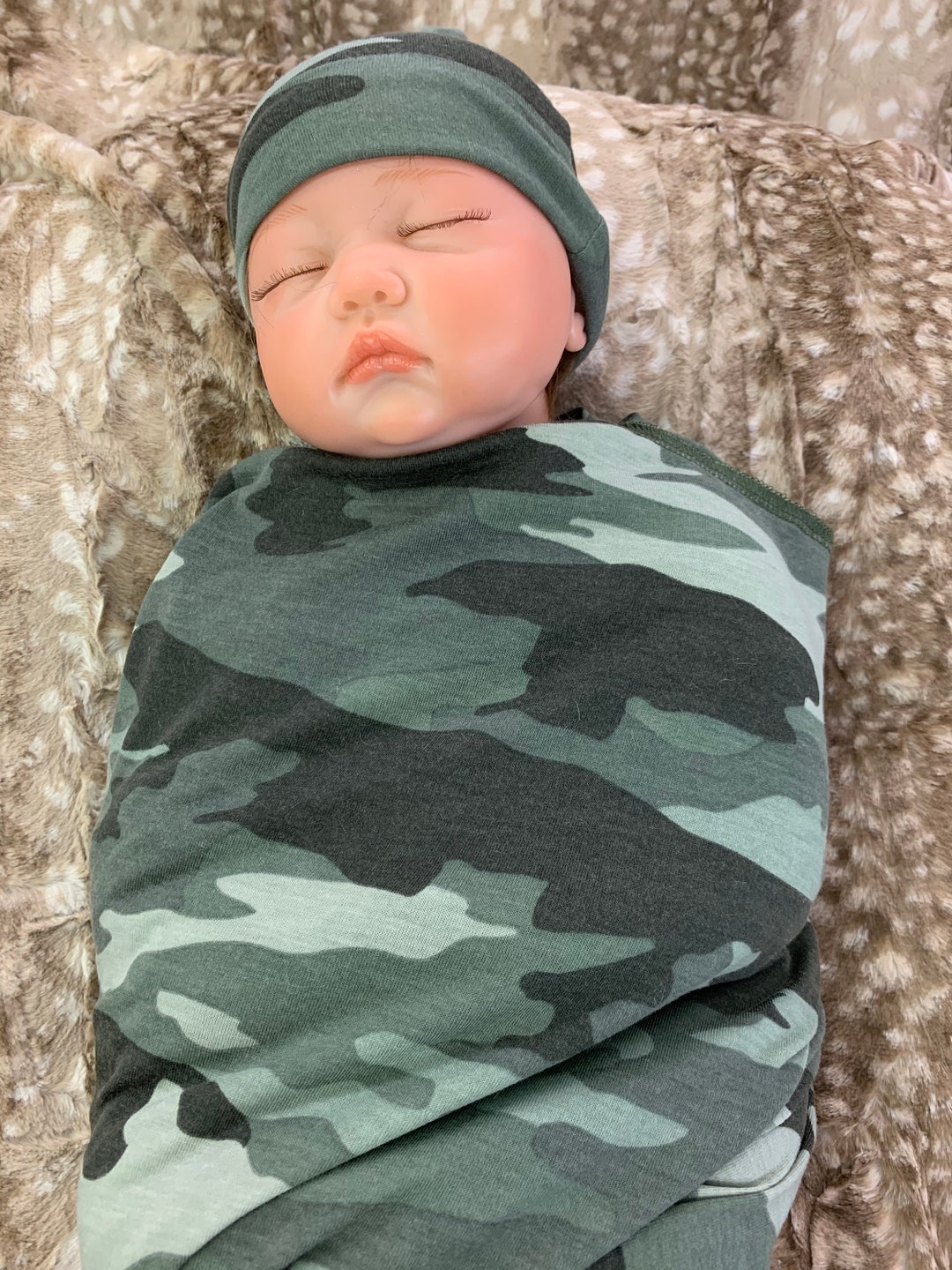 Newborn Camouflage Swaddle Blanket and Knot Hat Set Receiving Etsy