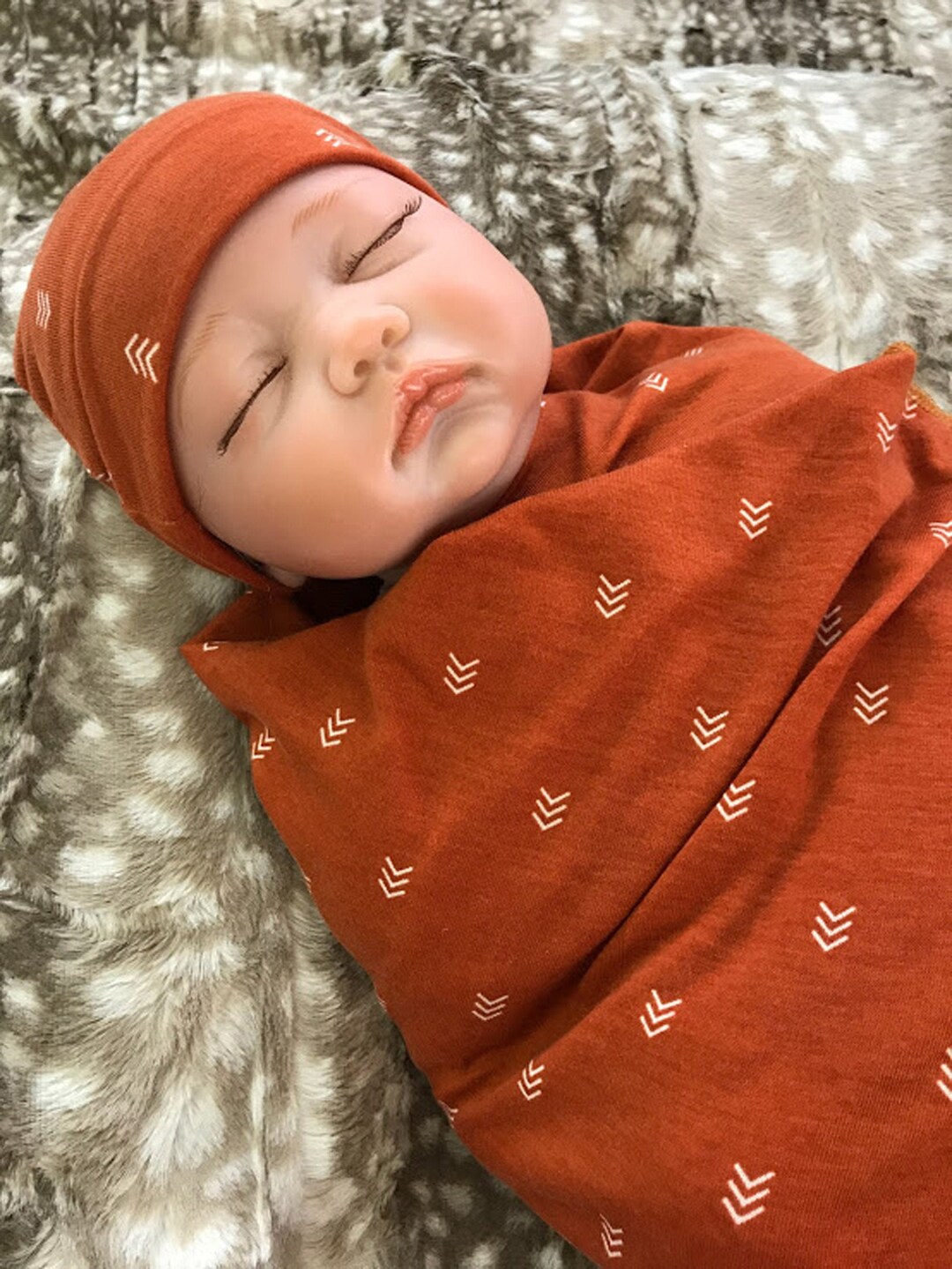 Newborn Swaddle Set, Rust Red, Earth Tones Home Outfit, Top