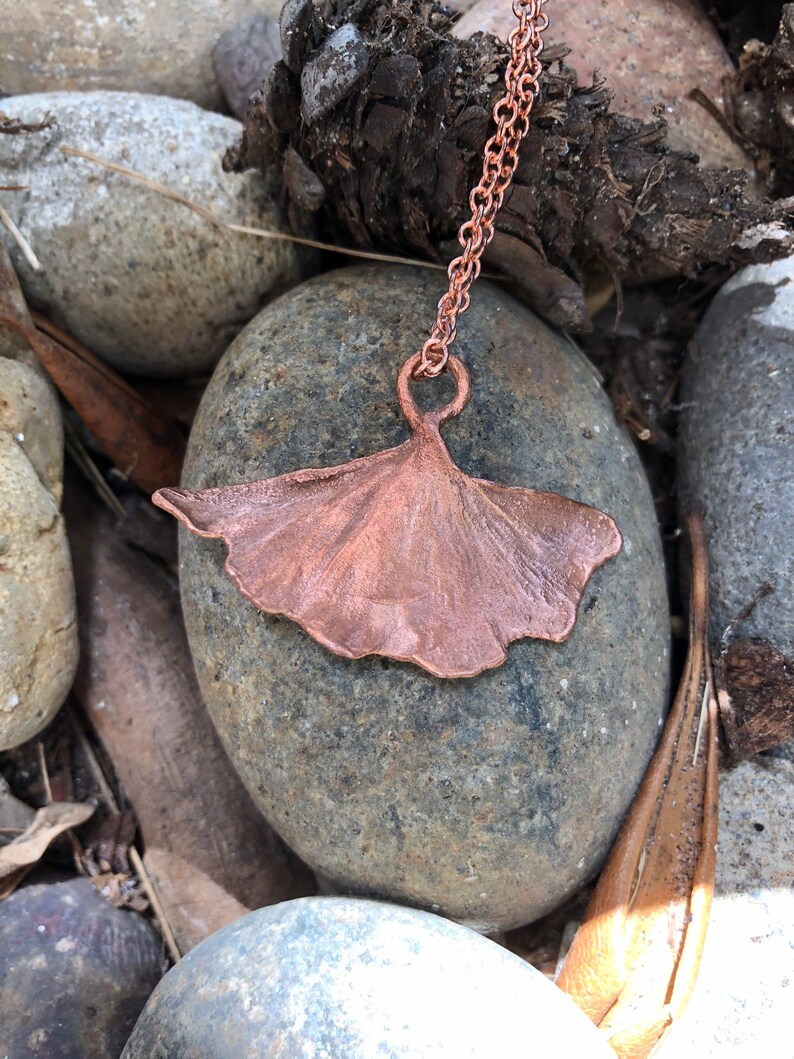 Electroformed copper Ginkgo biloba leaf with opal