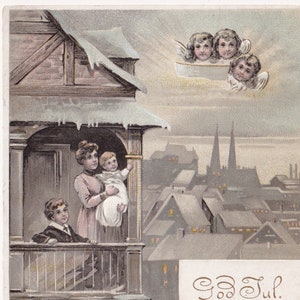 Goffrato/Buon Natale, bella cartolina d’auguri vintage Svezia 1905, facce d’angelo, cherubino per bambini, canzone per famiglia, biglietto della Santa Enfantina