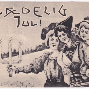 Max Hänel artista non firmato, bella cartolina vintage di Natale in Danimarca, 1905, candeliere scandinavo per bambina, candela artistica alla moda