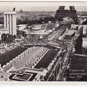 Esposizione Internazionale 1937 Panorama Parigi - vecchia cartolina francese - foto della Torre Eiffel Trocadero - ricordo della carta vintage Architettura della Francia