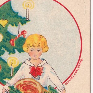 Gunnel Carlbring - Buon Natale 1926 - Bella piccola cartolina vintage svedese - Ragazza hame piatto piatto decorazione albero candela moda Art Deco