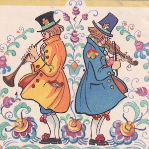 Frohe Weihnachten / Lovely Schwedische Vintage Postkarte 1932 - Adina Sand - Musik Geige Klarinettist eleganter Mann - Art Deco Modekarte Song