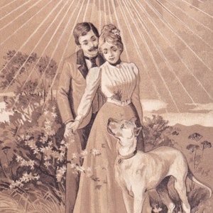 Isso é o suficiente - Lindo cartão postal antigo em relevo da Alemanha 1902 - Amor adultério Vestido romântico elegante e vintage - Cachorro Art Nouveau