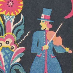 Gott Nytt År / Bonne Année 1935 - petite carte postale Suède - SUNDBLAD - Artiste Signé Art Déco - Fleuriste violon musicien vintage