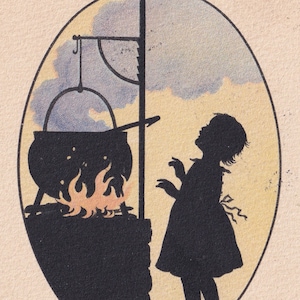 Auguri di buon Natale 1920 - Raro e adorabile saluto vintage vecchia cartolina Svezia -Artista Uddén - Bambina Porridge cucina scandinava