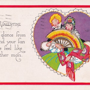 Al mio San Valentino - Bella cartolina d'epoca in rilievo del 1930 - Elegante amante abito da ballo moda amore fan - cartolina vintage giorno effimero