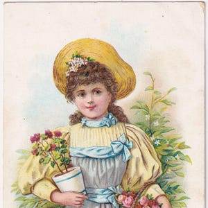 Salutations / Félicitations 1906 - Belle carte postale vintage de Suède - Fille scandinave cadeau rose fleurs nature - art déco mode enfant