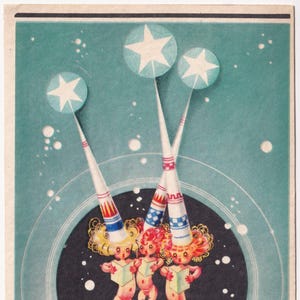 Kempe - voeux de bonne année 1934 - belle carte postale suédoise ancienne rare - art déco scandinave mage enfants fille groupe de musique chanson chorale vintage