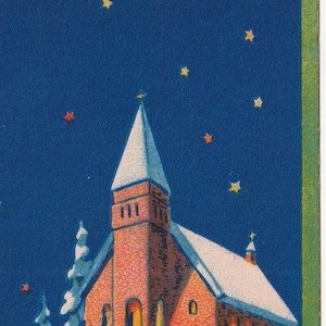 Buon Natale - Bella cartolina d'epoca svedese di auguri 1930 - Messa di mezzanotte vigilia chiesa inverno sacro - cartolina d'arte vintage preghiera religione