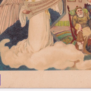 Cartolina d'epoca a tema Buon Natale anni '05 - Canzone della famiglia Angel alla vigilia - Pino decorato con candele da pianoforte - Vecchia carta effimera