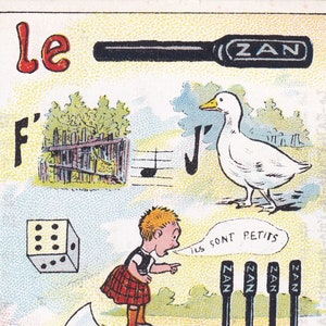 Schöne viktorianische antike Handelskarte authentisches 1900s Spiel / Rebus Werbung Lakritze Zan Glutony Gier - Vintage Würfel Gans Süßigkeiten süß