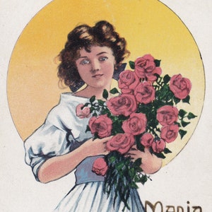Marie / Maria 1910/20 - Hildur Söderberg - Bella cartolina dalla Svezia - Scandinava ragazza moda abito fiori Rose - Ephemera vintage