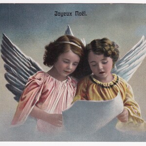 Buon Natale - Bella cartolina d'auguri francese degli anni '10 - Holy Angel bambini ragazza che canta - Song music paradise - vintage Art Nouveau
