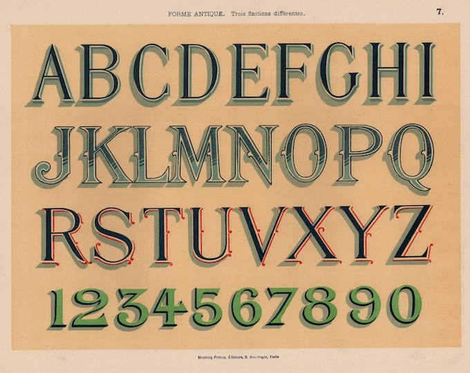 Antique Shape Alphabet / Superb Lithography Print 1895 - Painter ABC ...