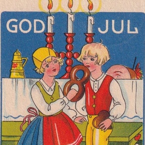 Taglia bambino-Margit Broberg/Auguri di Natale e Capodanno anni '30 -Bella vecchia cartolina vintage svedese - Candela alla moda per piatti di pasticceria Girl Eve