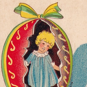 Ivar Lindberg - Joyeuses Pâques - Ancienne carte postale suédoise vintage de 1924, petite/petite taille - Petite fille décorée d'un oeuf cassé - artiste scandinave