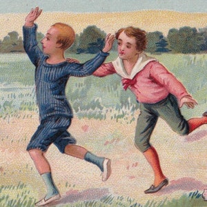 Kinderspiel / The Bars - Frankreiche Handels Karte 1900s Chromo Hérold Paris - Junge Mädchen vom Land - Vintage Boutron Schokolade