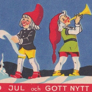 Vintage Postkarte Schweden 1943 - Kleine Vintage Postkarte - Leprechaun Kinder Winter Wichtel Musik Lied Schnee