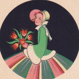 Art déco / Artiste non signé - Voeux de Noël et du Nouvel An 1939 - Jolie petite carte postale ancienne vintage Suède - Cadeau femme élégante fleurs de tulipes