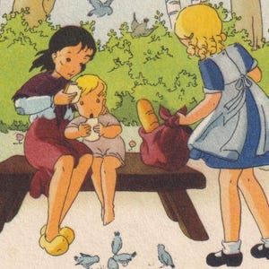 Nourrir les associations caritatives affamées - Belle vieille carte sainte néerlandaise des années 40 - Ange prière enfants vintage - religion christianisme - artiste signé Gouppy