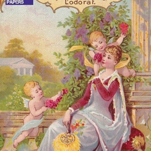De vijf zintuigen / geur - Franse Liebig Victoriaanse handelskaart uit 1900 - Angel baby Rose bloem parfum mode vrouw Art Nouveau - Vintage