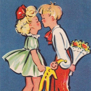 Vrolijk Pasen jaren 40 - Mooie vintage kleine Zweedse wenskaart - Bloemencadeau kinderpop - Scandinavische kunstenaar BK-wagenmode