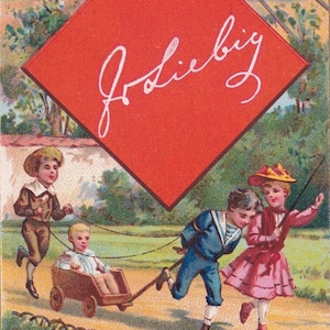 Super seltener Zustand - Baby Rasse - Französische Liebig Handelskarte 1890er Jahre - Diamant Spielkarte Wagen Zug Pferd - Mode Vintage