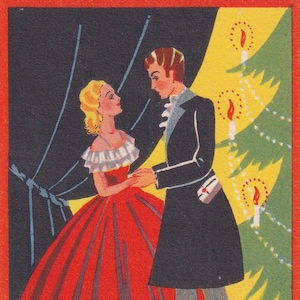 Eleganti amanti della vigilia / Auguri di Natale e Capodanno 1942 - Bella piccola cartolina svedese vintage - Danza donna scandinava di moda Art Deco