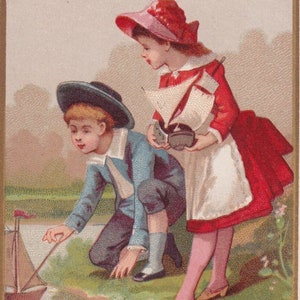 Ottime condizioni! studi marittimi - Bella carta commerciale vittoriana francese 1895 cioccolato Ibled Paris - gioco in barca per bambini giocattolo per ragazza - Cromo vintage