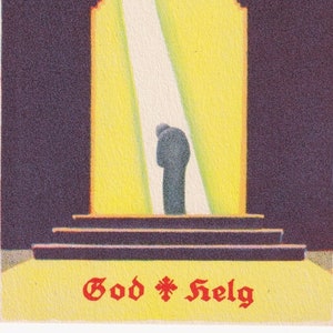 Buon Natale 1935 - Bella vecchia piccola cartolina di auguri svedese - Messa di mezzanotte - Uomo inverno chiesa neve - santo scandinavo vintage