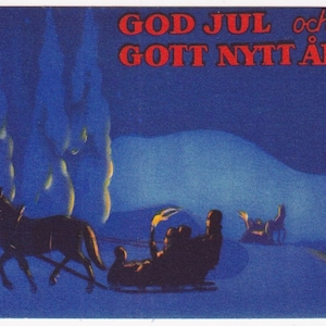 Signé WP de l'artiste - voeux de Noël et du Nouvel An 1935/40 - petite carte postale vintage suédoise ancienne - attelage de traîneau à cheval la veille d'hiver scandinave
