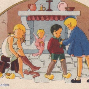 Vesti gli ignudi / Carità - Bella immagine sacra olandese degli anni '40 - Preghiera dell'angelo per bambini - religione Cristianesimo - Firmato dall'artista Gouppy