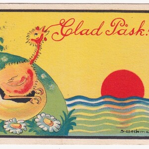Glad Påsk / Joyeuses Pâques des années 1930 - Belle vieille petite carte postale de voeux suédoise Beckman - campagne de printemps de naissance de poussin d'oeuf - graphiques vintage