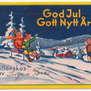Kleine vintage schwedische Postkarte - Weihnachten & Neujahrsgrüße 1941 - Skandinavische Winterkunst