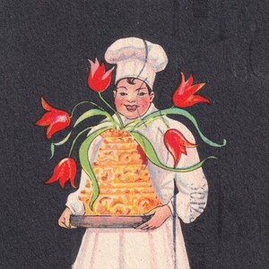 Unsigned Sigrid Nyqvist Tunell / Auguri di buon anno 1934 - Piccola cartolina di auguri svedese - Torta pasticcera e fiori di tulipano - vintage