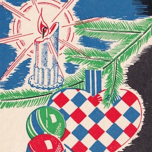 Signature de l'artiste - voeux de bonne année 1940 - Jolie carte postale de voeux suédoise ancienne art déco - décoration de bougie branche d'arbre coeur - vintage