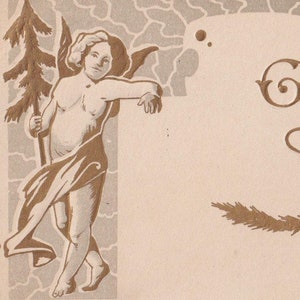 Joyeux Noël - Belle carte postale vintage en relief doré Suède 1910 - Ange chérubin cône enfant hiver scène sainte - carte