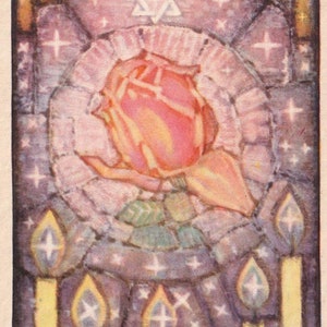 Lindeberg - Noël et nouvel an 1945 - vieille carte postale suédoise - église sainte, bougie, rose, verre, - vintage scandinave
