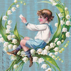 Félicitations 1910 - Belle carte postale vintage de voeux suédois en relief - Elégant marin garçon enfant fleurs de muguet mode cadeau