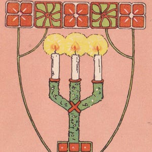 Artista firmato BC - Auguri di Buon Natale 1909 - Bella vecchia cartolina di auguri svedese art deco - Candelabro scandinavo vintage