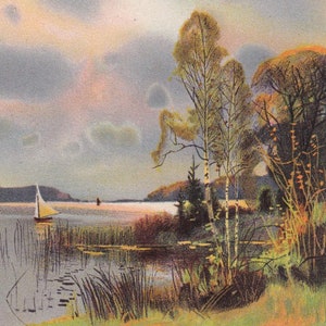 Carl Brandt / Pittore dalla Svezia - Bella cartolina d'epoca cromo-litografata 1906 - Paesaggio al tramonto stagione del mare - scandinavo