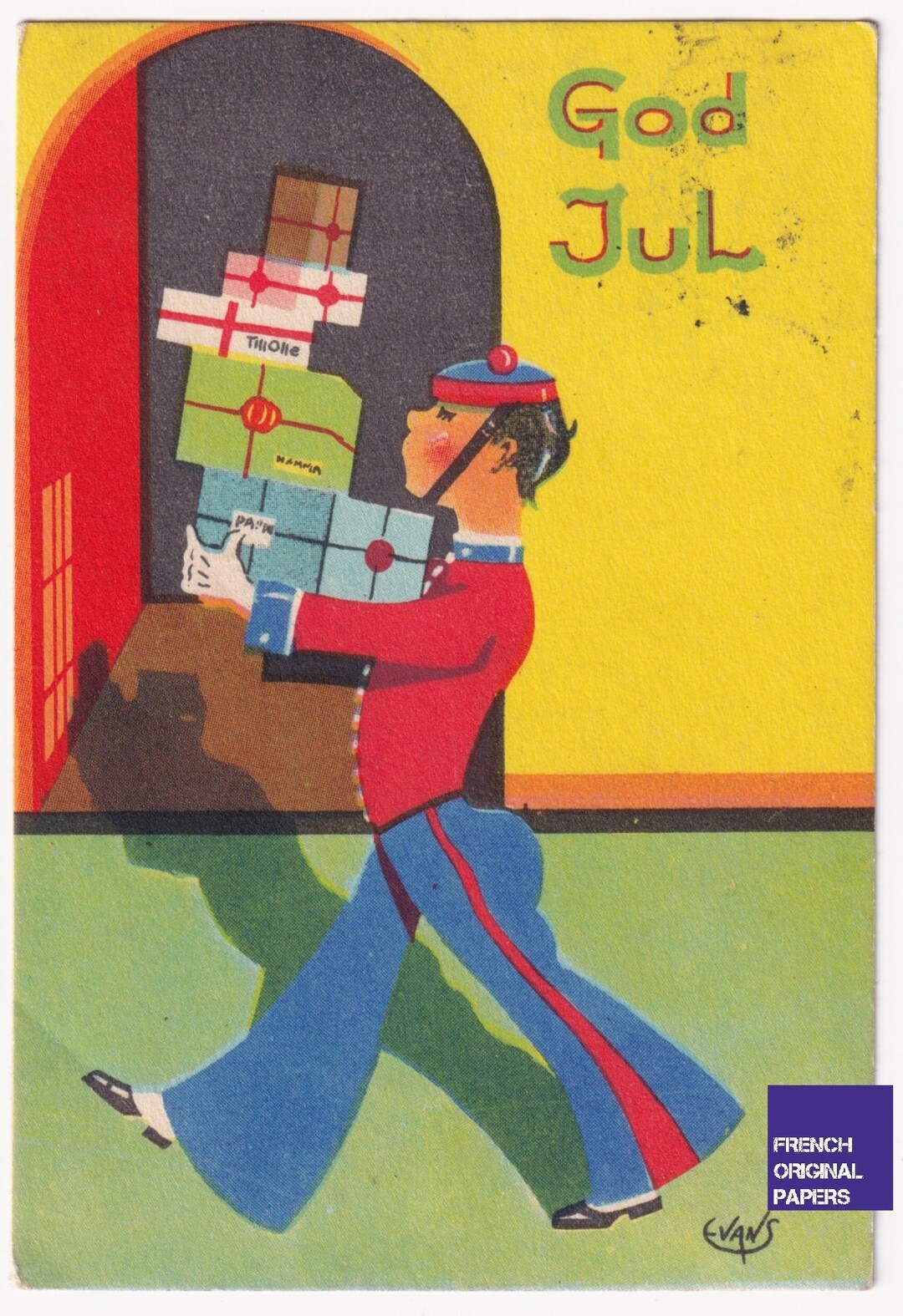 EVANS God Jul / Merry Christmas 1938 Small Old Greeting Etsy
