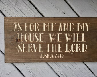 Wood Bible Verse Sign Christian Scripture Home Decor Joshua 24:15 As for Me and My House Rustic Carved Engraved Housewarming Gift